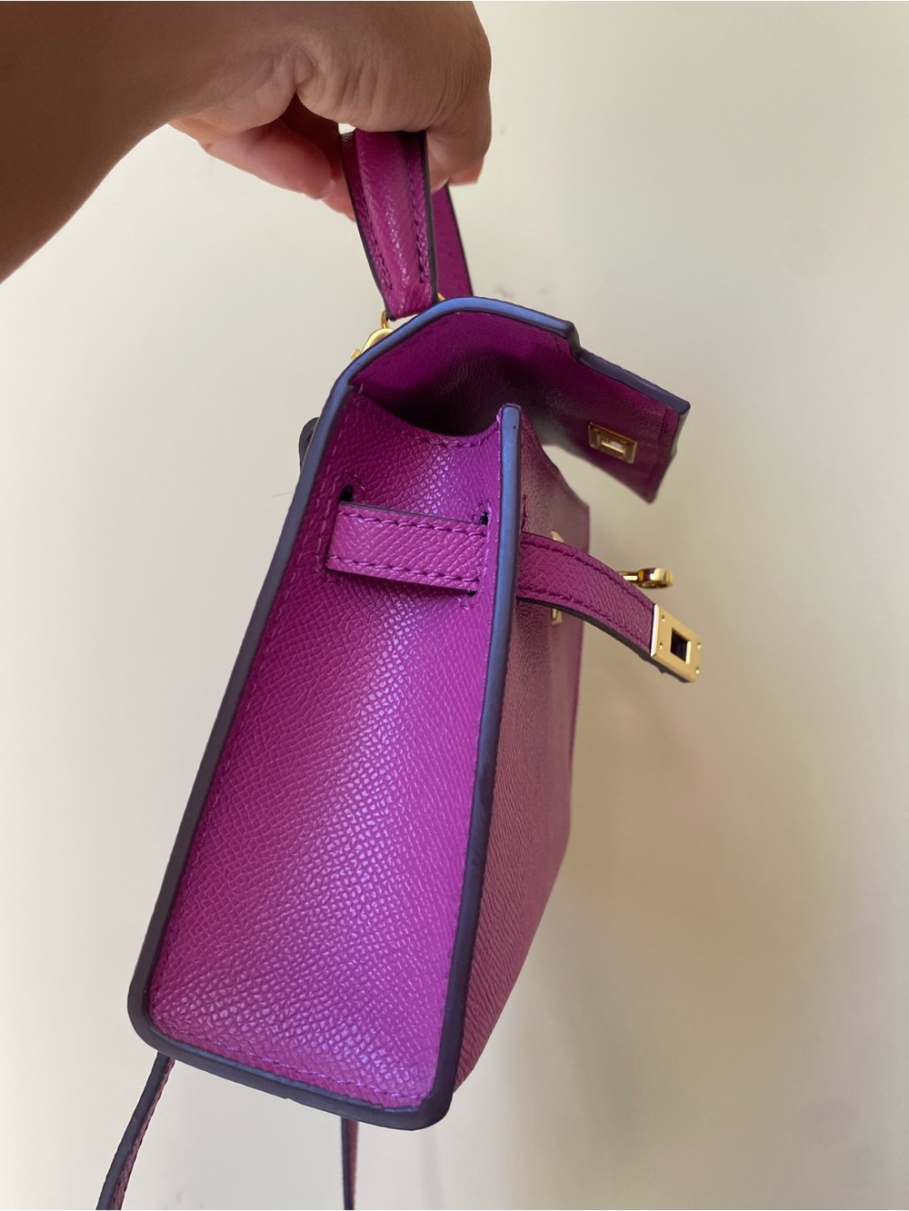 Lily & Bean Purple Pink Leather Top-Handle Kelly Bag - Picture 6 of 10